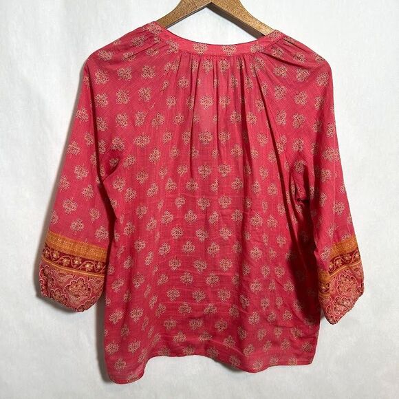 J. Jill Strawberry Boho Voile Floral Button Down Top S Petite Cotton Batik - Picture 3 of 6